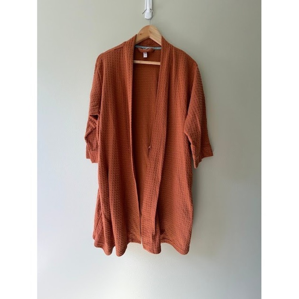 Boho Cozy Spa Loungewear Joy Waffle Knit Robe L Rust Orange Open Front Pocket